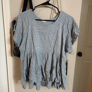 Altar'd State Light Blue Short Sleeve Textured Peplum Tunic